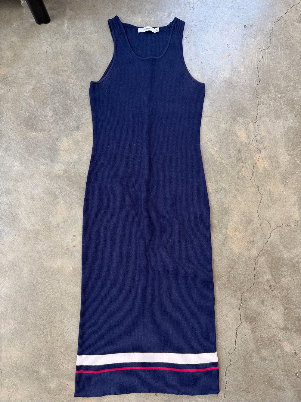 JustFab Navy Sleeveless Knit Maxi Dress with Stripe Hem